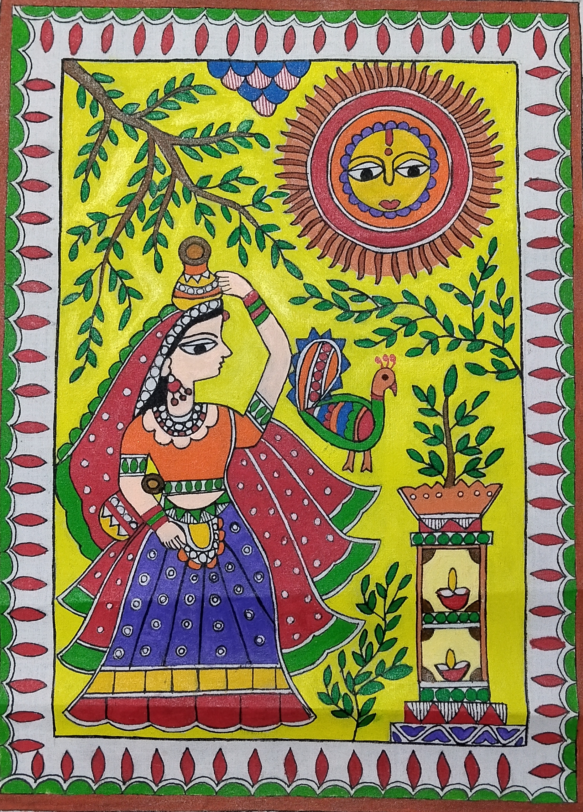 Soul of the village -a handmade madhubani canvas.