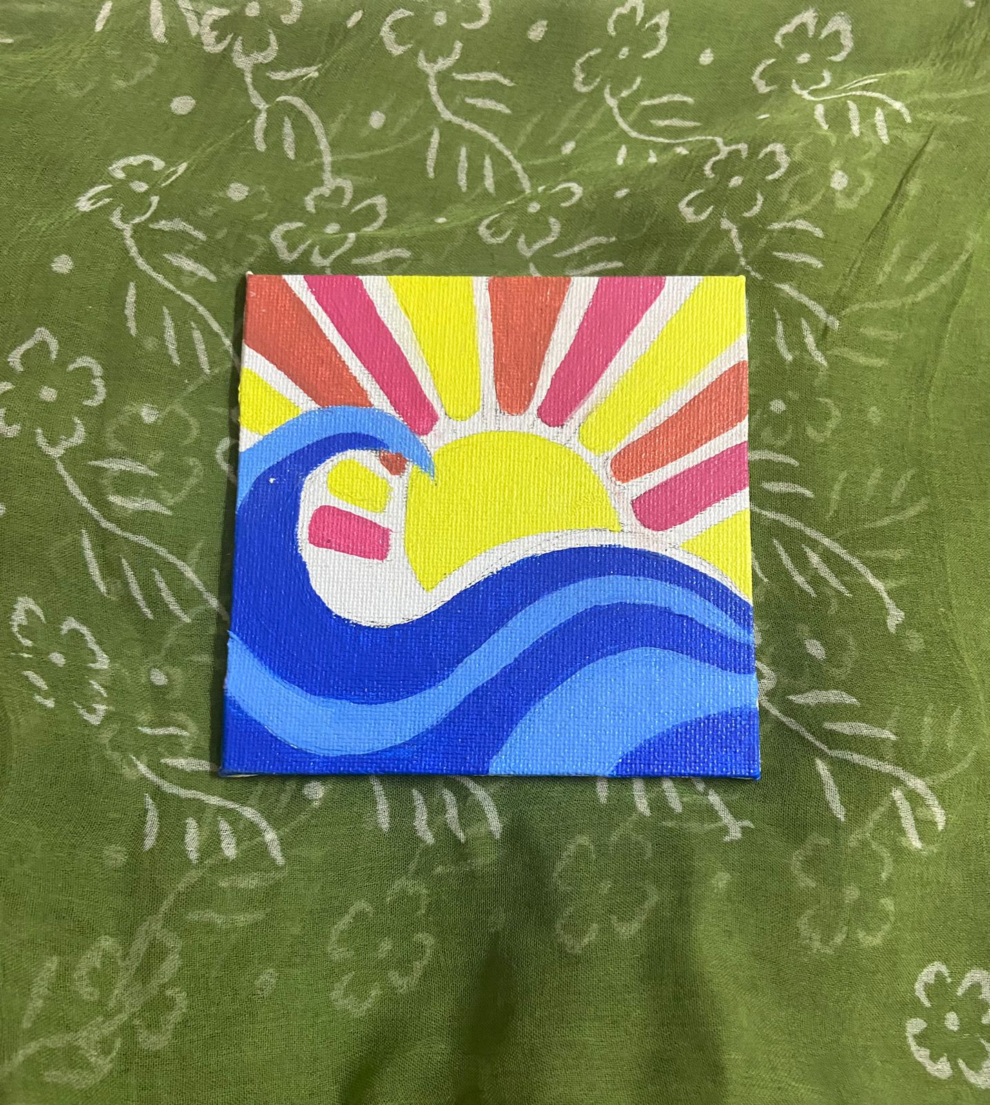 Sun and Waves Abstract Painting 4x4 | Acrylic Canvas Art