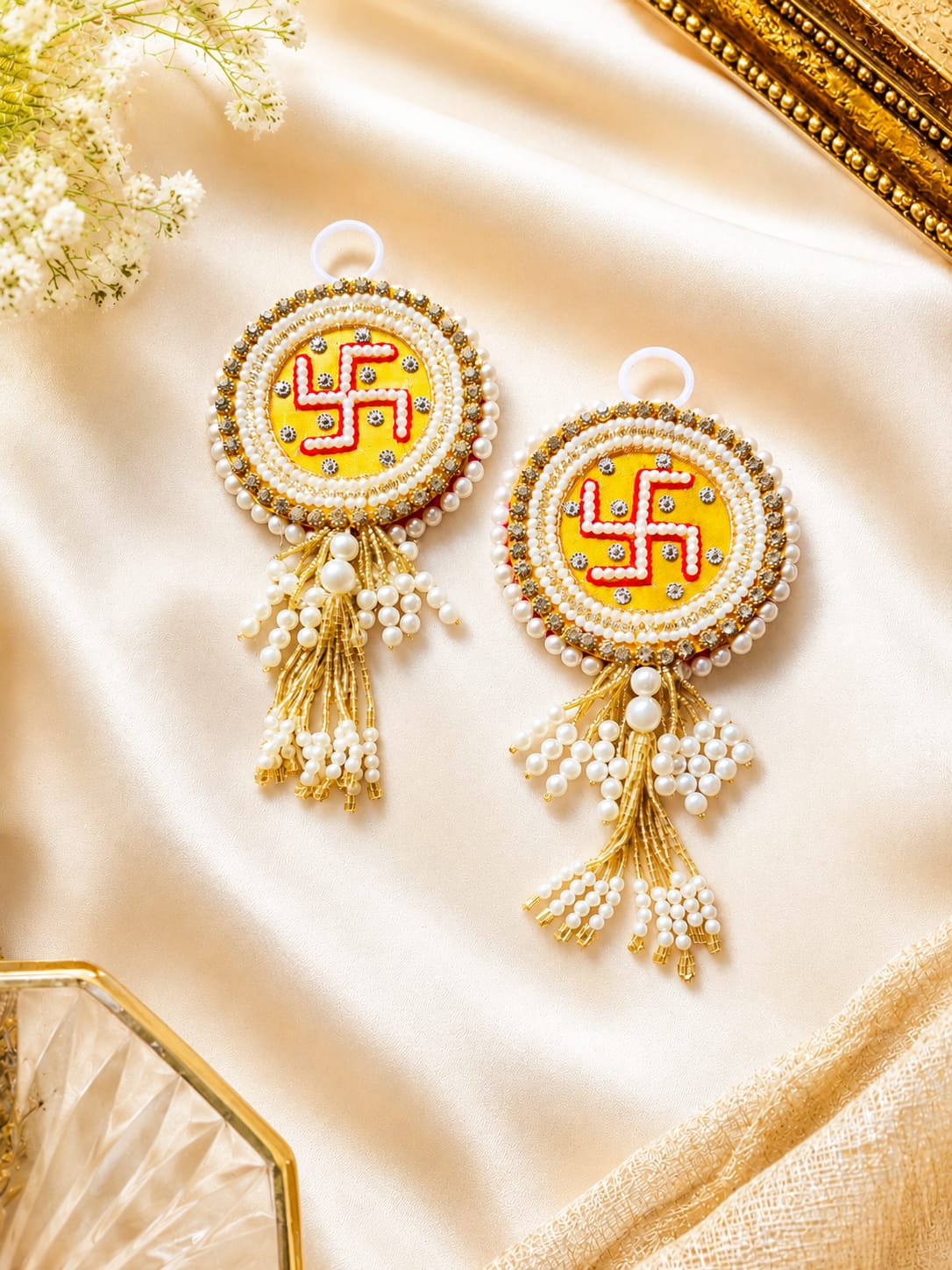 Swastik Pearl Festive Hanging Pair