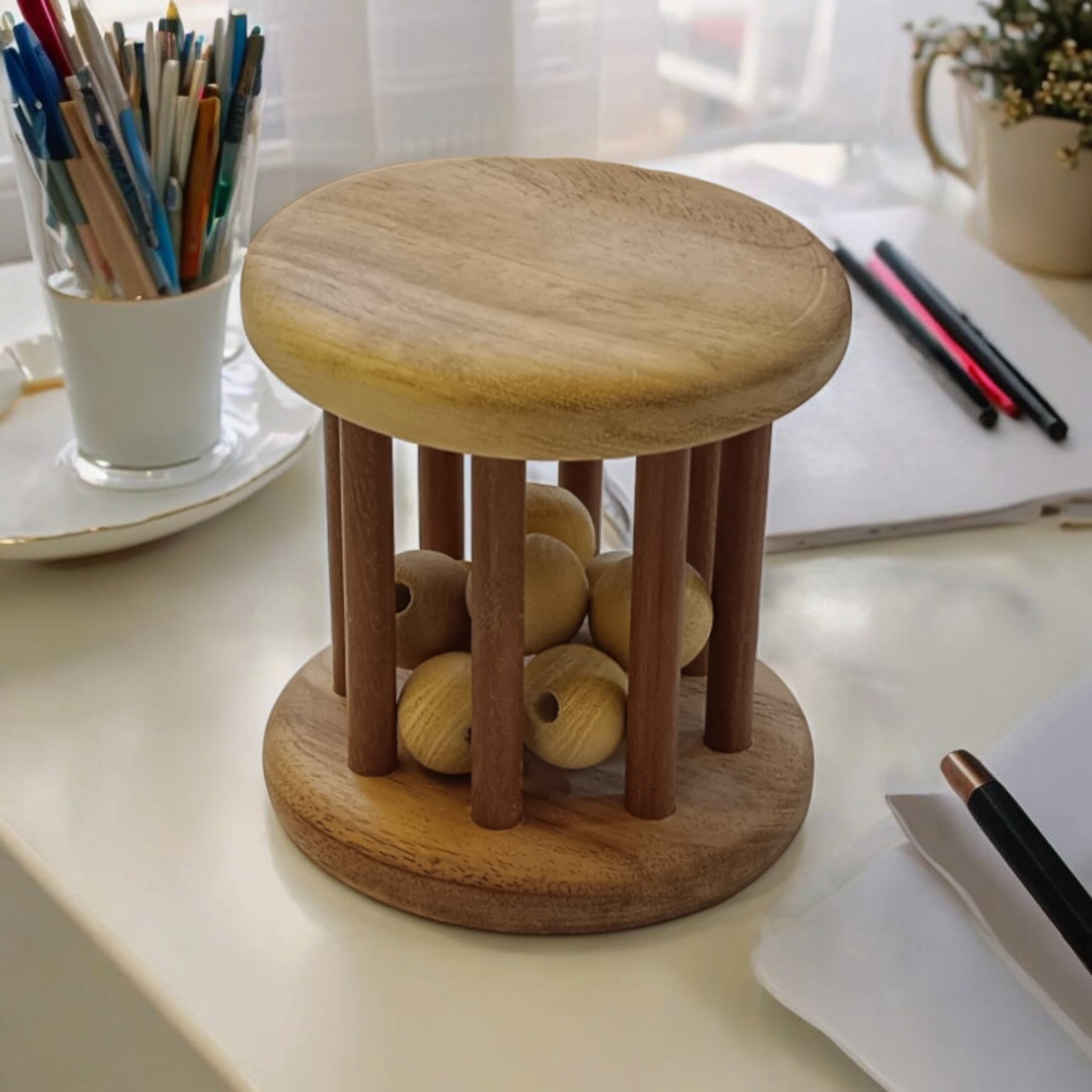 Neem Wooden Tumbler Paper Weight – Natural Tabletop Decor & Desk Organizer (Handcrafted & Eco-Friendly)