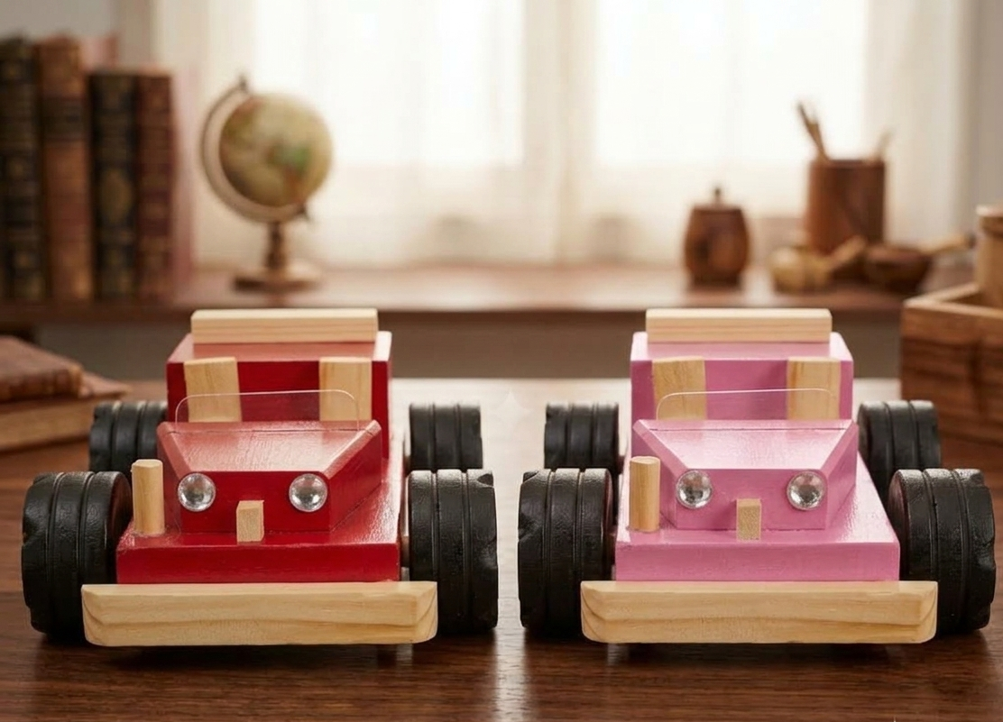 Toynish Handcrafted Wooden Toy Vintage Car & SUV Vehicle  Eco-Friendly Educational Montessori Roadster Model (Set of 1)