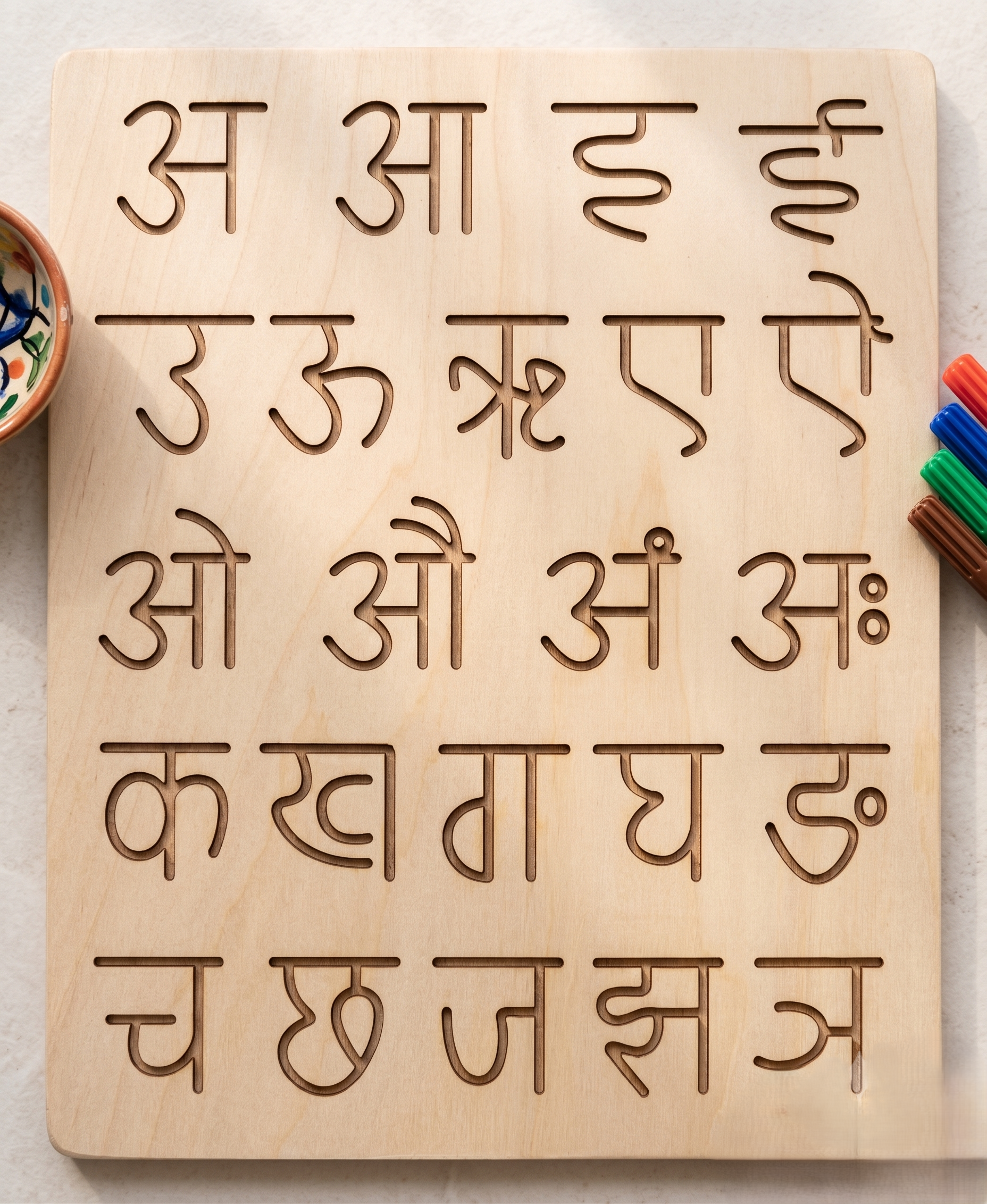Toynish Two-Sided Wooden Hindi Alphabet Tracing Board | Reversible Devanagari Varnamala Swar & Vyanjan Writing Practice Slate | Montessori Educational Learning Toy with Grooved Pencil for Kids (Set of 1)