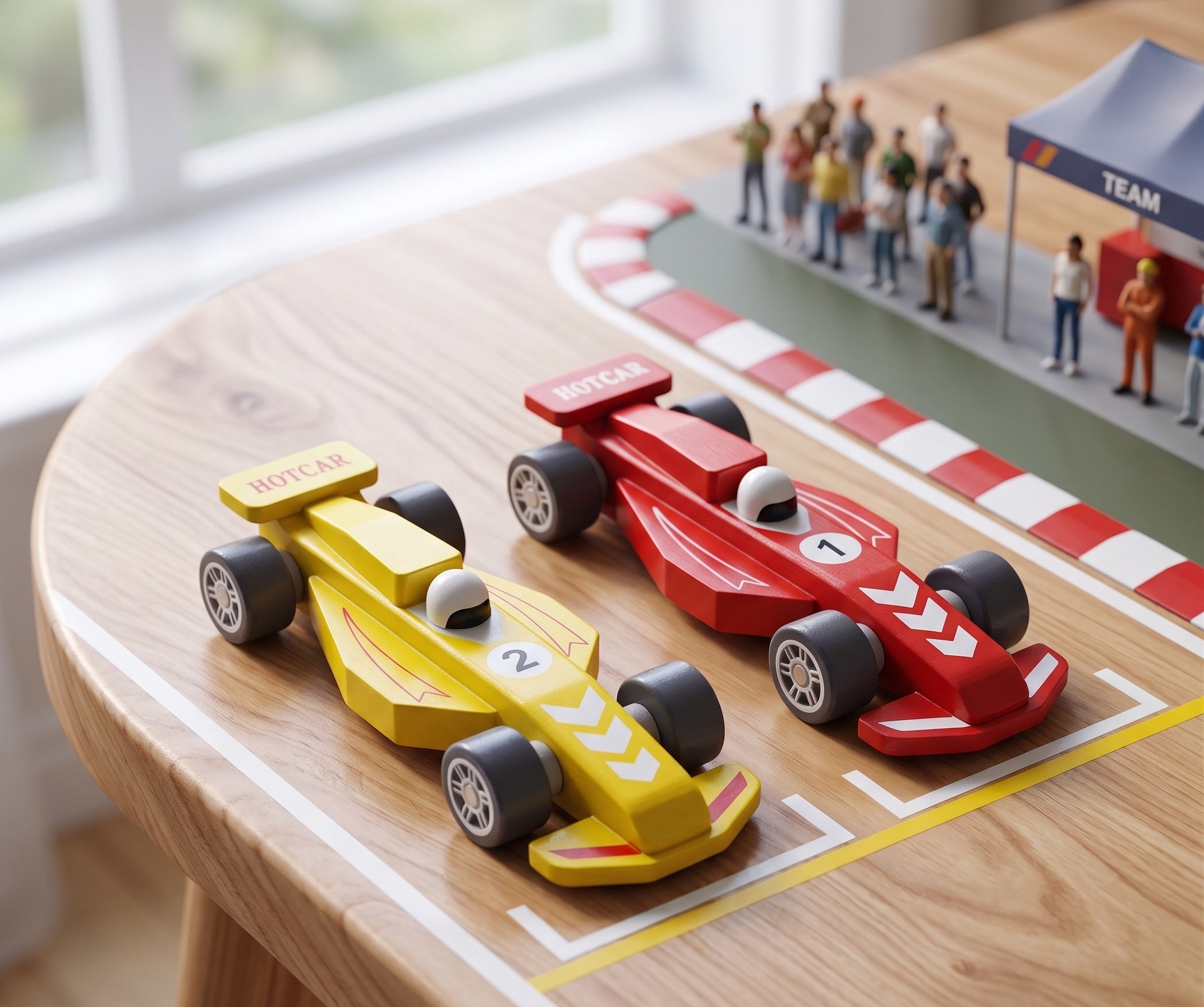 Toynish Wooden Formula 1 Race Car Toy Set for Kids - Pack of 2 Miniature F1 Racing Cars (Red & Yellow), Montessori Educational Push and Go Vehicle Toy for Toddlers Boys & Girls 2-5 Years