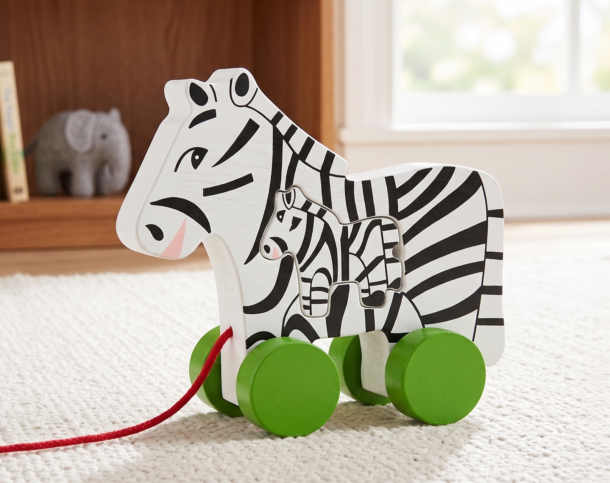Toynish Wooden Zebra Pull Along Toy for Toddlers - 2-in-1 Pull Toy with Removable Baby Zebra Jigsaw Puzzle, Montessori Educational Walking Toy for Kids 1-3 Years
