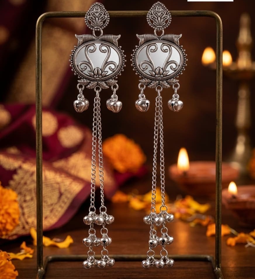 Traditional Mirror-Style Statement Jhumka Earrings for Women