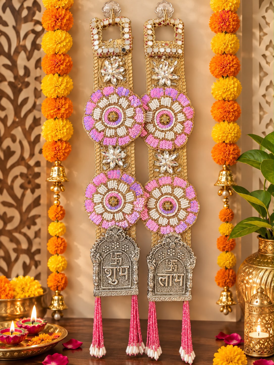 Trending Silver Shubh Labh Wall Hanging Set of 2