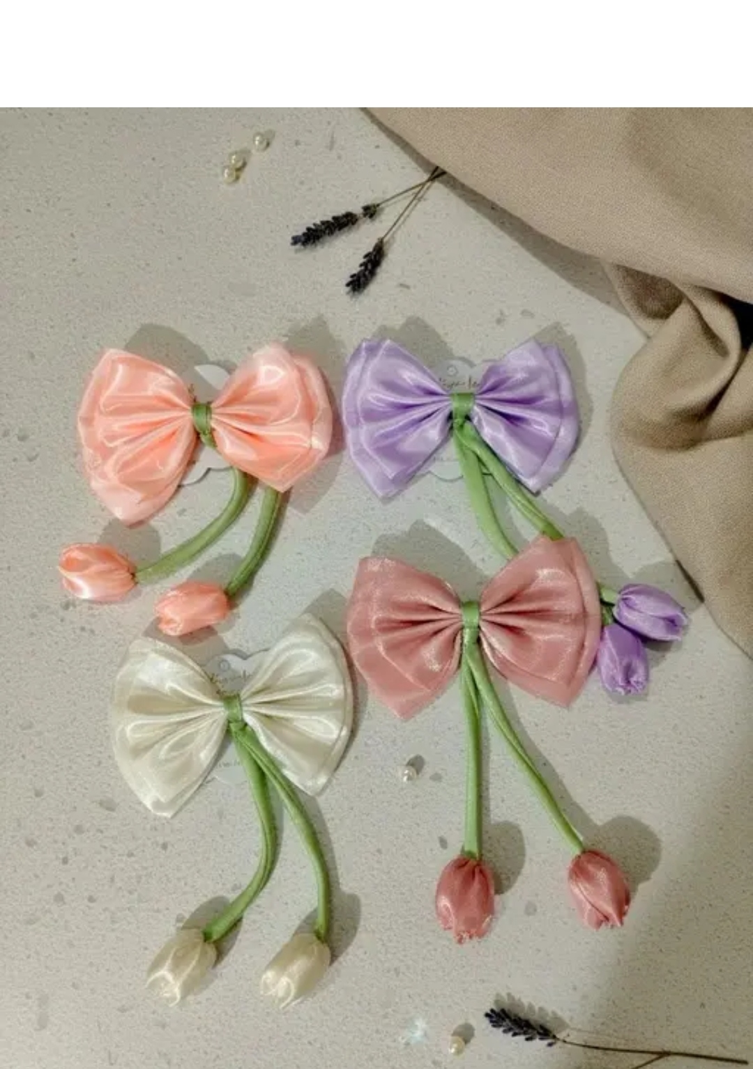 Space Silk Tulip Hair Bows – Set of 5 | Trending Style | Random Colours