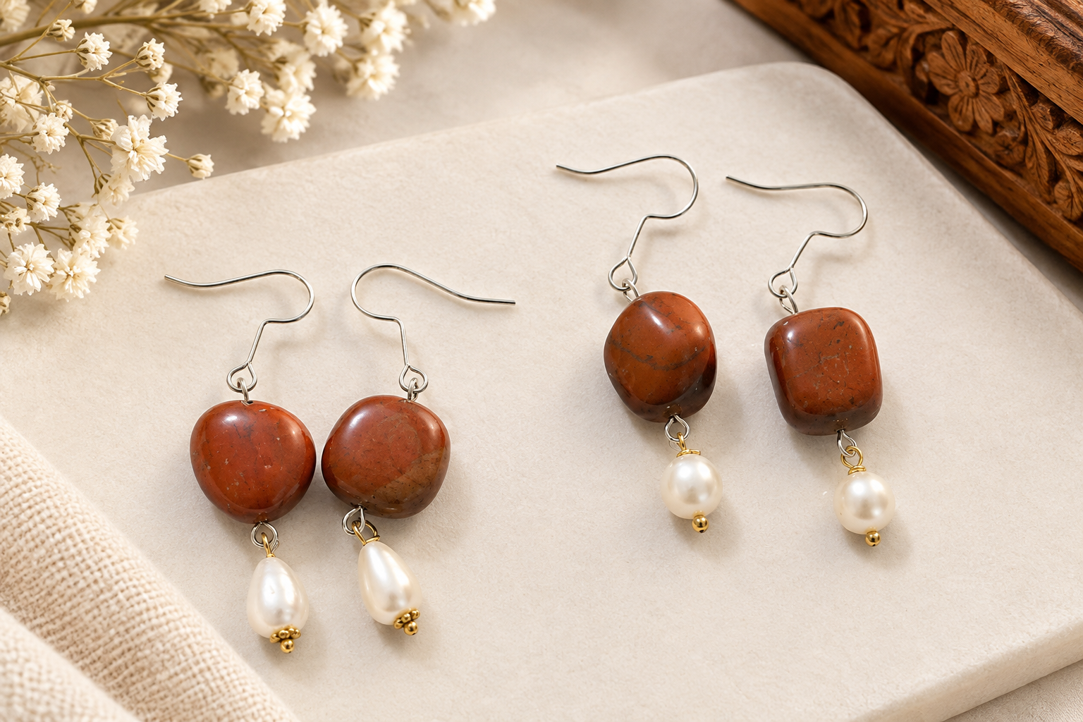Tumble Red Jasper Stone beaded earrings