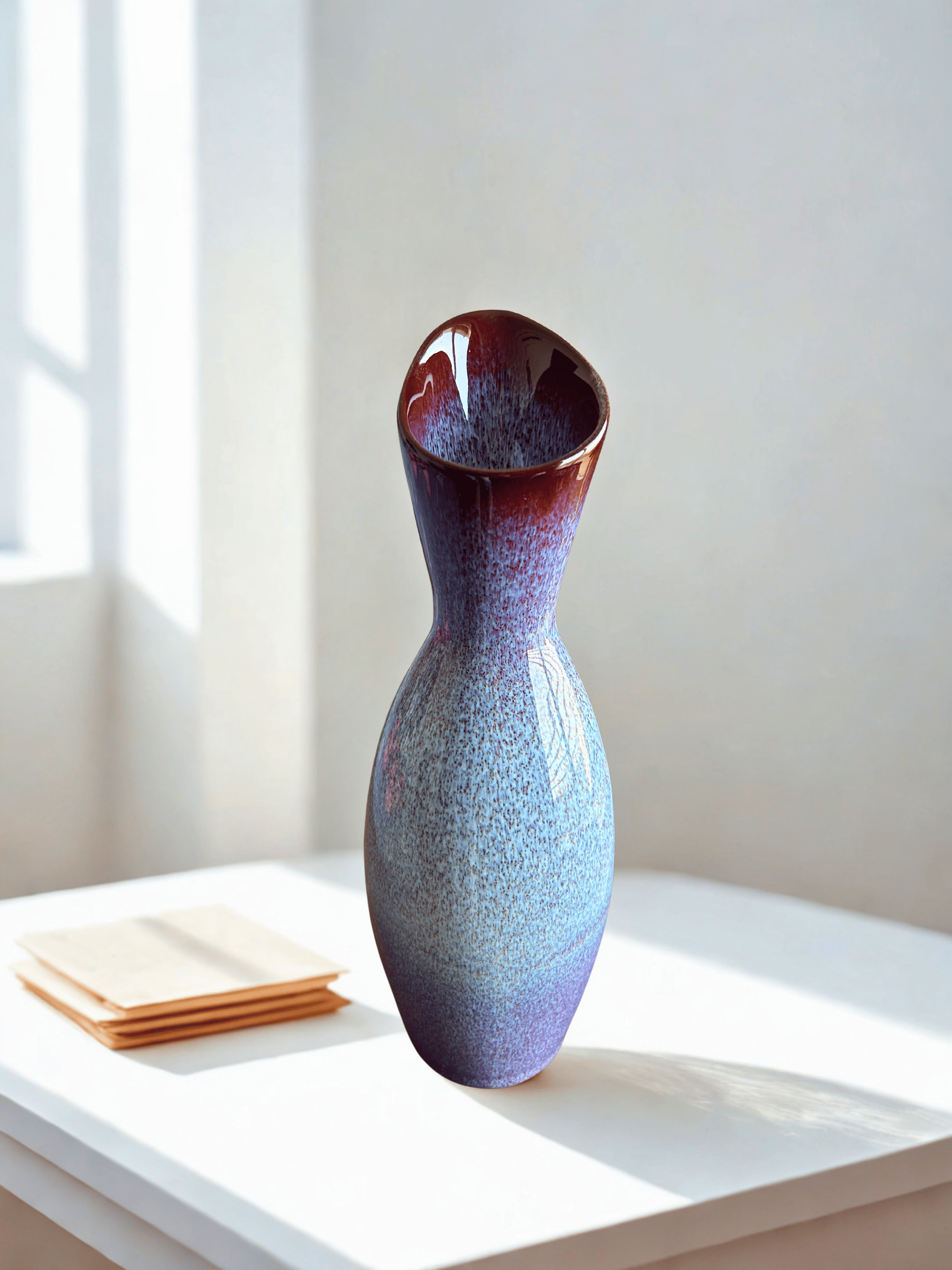 Twilight Blue Handcrafted Ceramic Vase | Modern Curved Art Decor Vase Online India