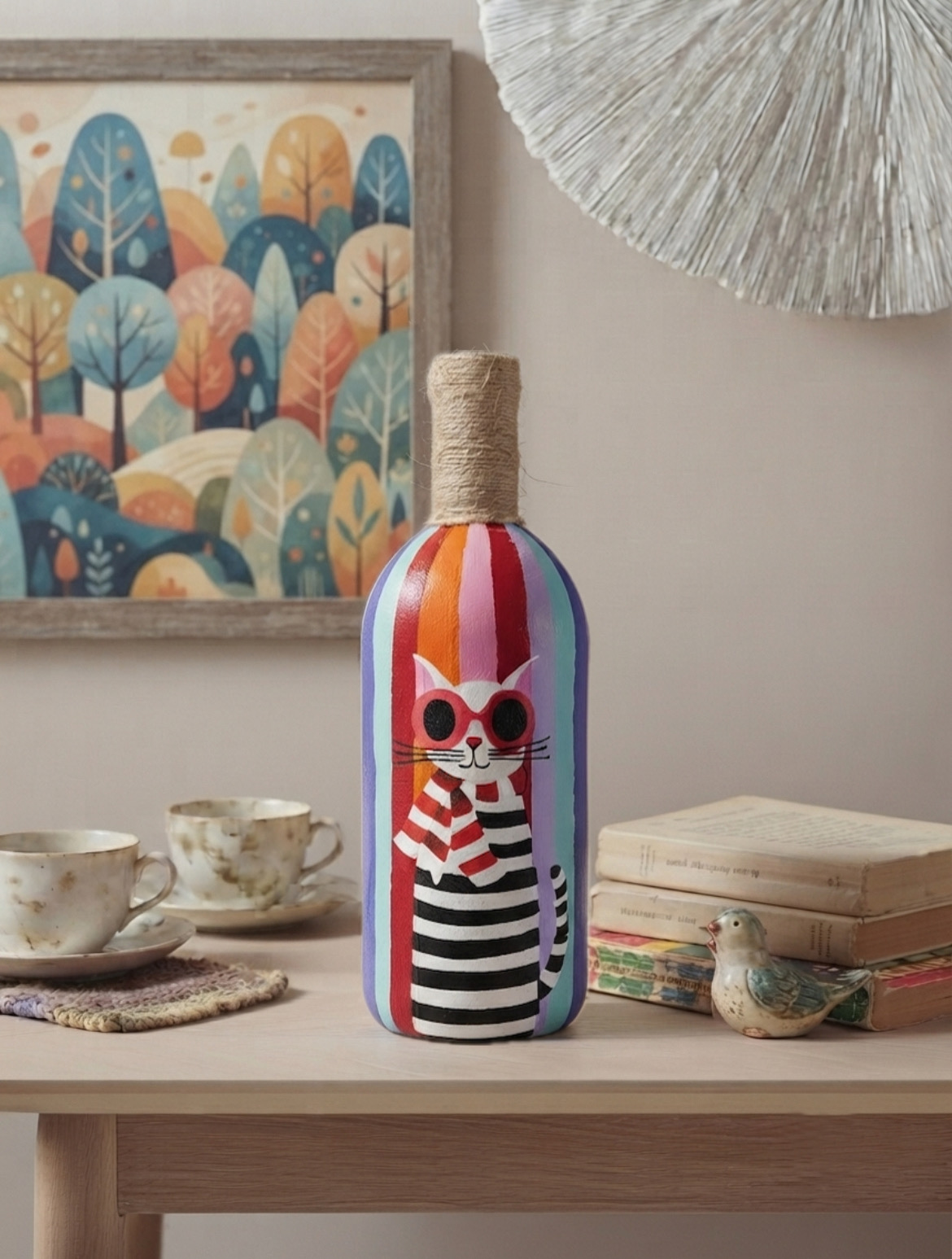 Upcycled bottle - Hand painted