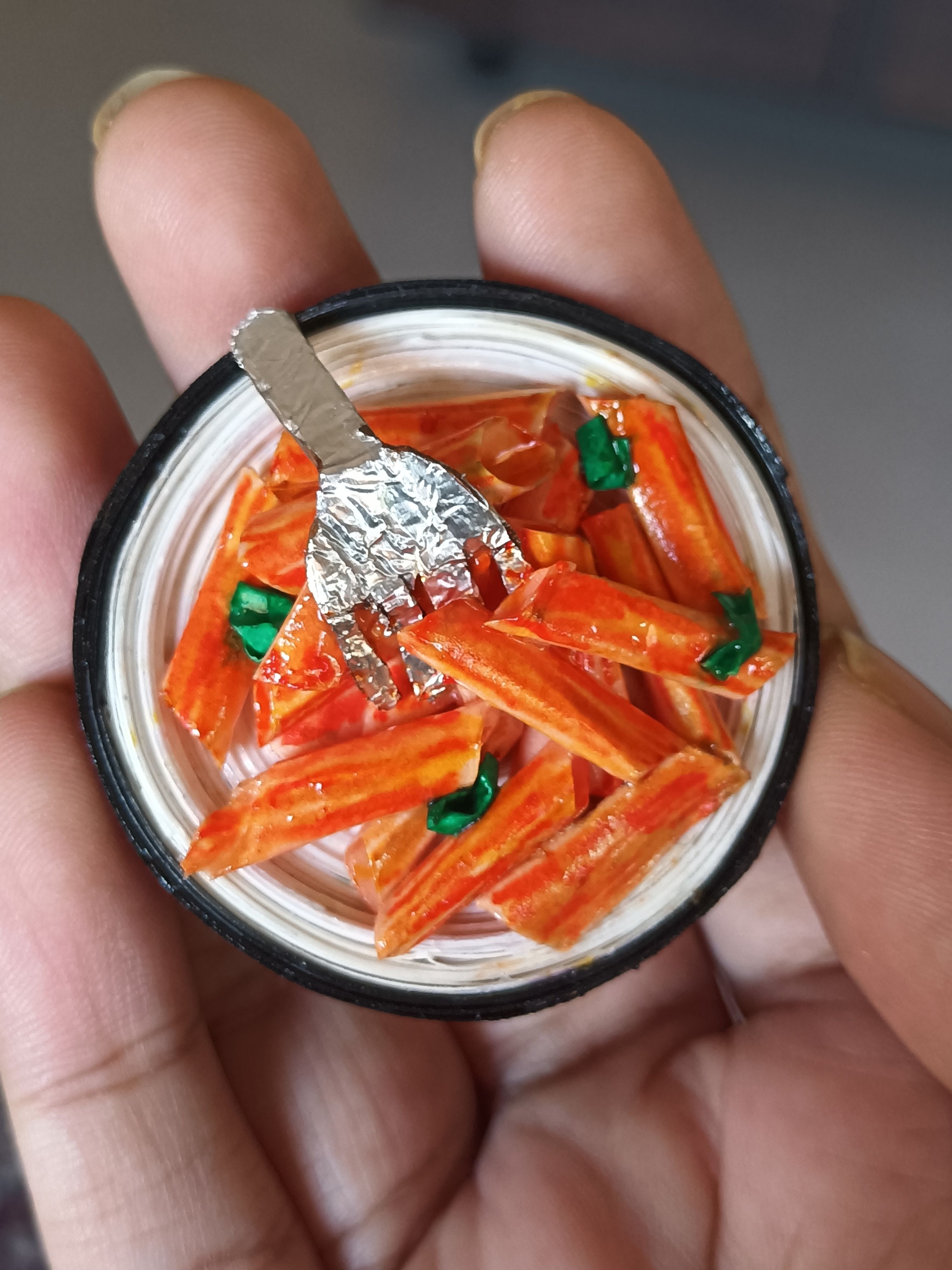 Western Miniature Penne Pasta with Fork Fridge Magnet – Handmade Paper Food Art