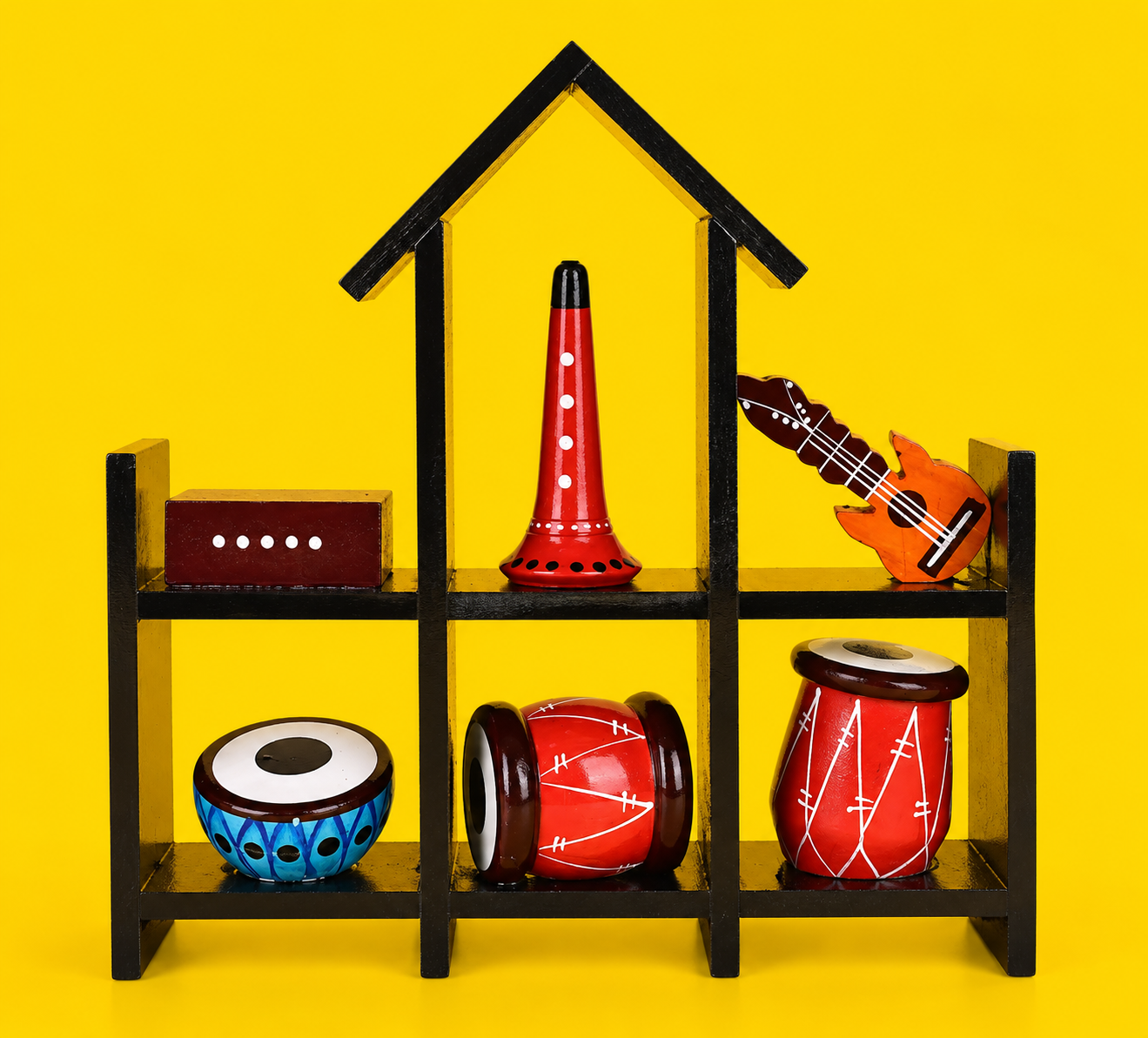 Wooden Musical Instrument House Showpiece Handmade Decorative Wooden Craft for Home & Office Décor Miniature Musical Instrument Display