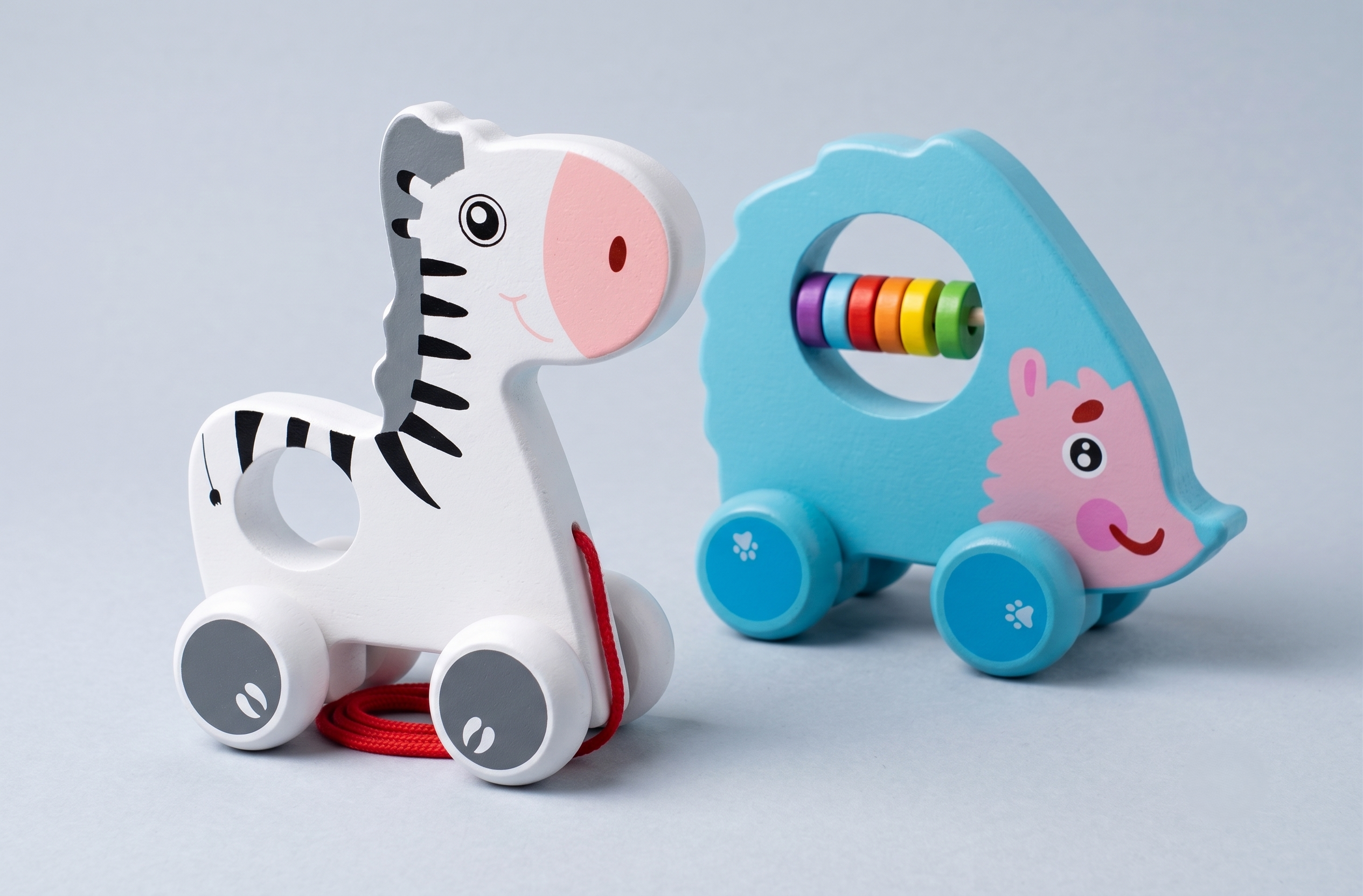 Toynish Wooden Pull Along Toys for Toddlers | Cute Zebra & Hedgehog Push and Pull Rolling Wheel Toy Set for Babies & Kids 1-3 Years | Montessori Wooden Educational Walking Toy (Pack of 2)