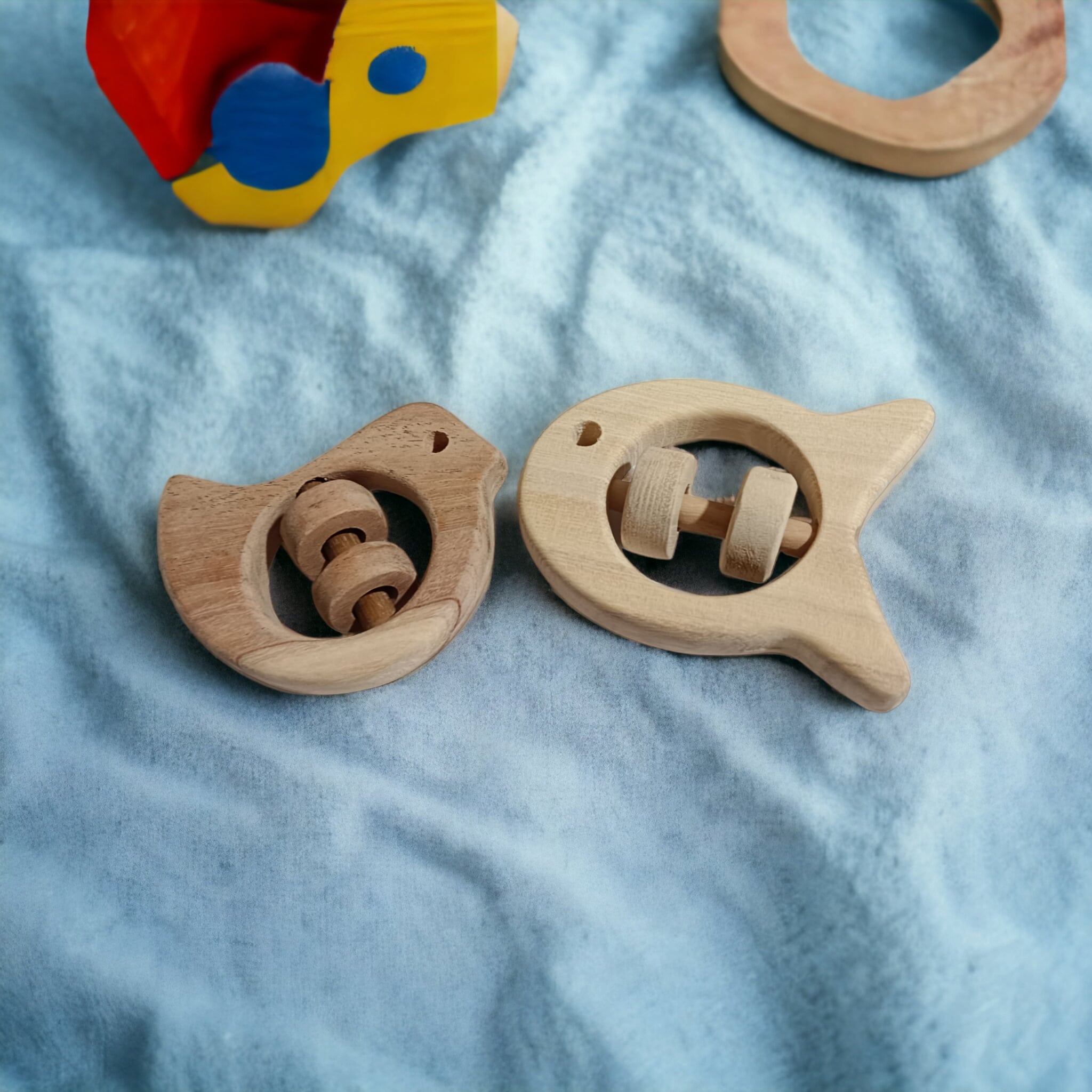 Neem Wooden Baby Rattles Dove & Fish Shapes – Natural Teething Toy | Antibacterial